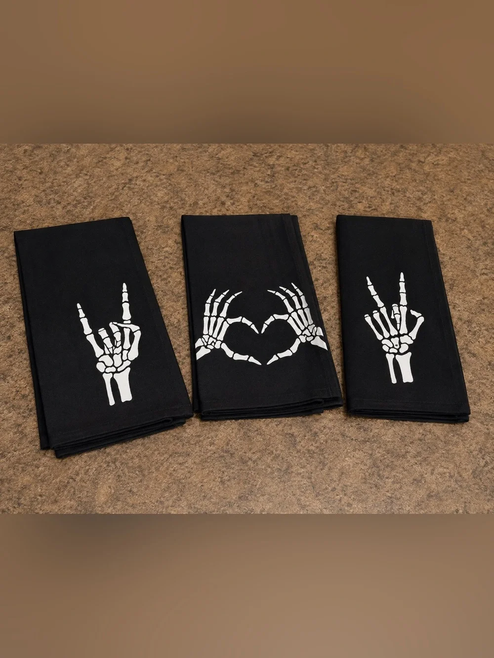 💀 Gothic Skeleton Hand Kitchen Towels Set of 3 | Halloween Rock Goth Decor